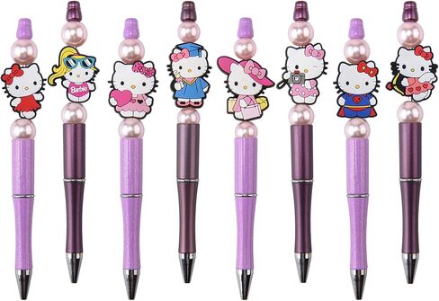 طقم أقلام قابلة للخرز من قطعتين، خرز بؤري من السيليكون الكرتوني للأقلام اللطيفة، أقلام خرز ذاتية الصنع، طقم صنع عدة حبر أسود مطرز بالخرز للوازم المدرسية المكتبية in Kuwait