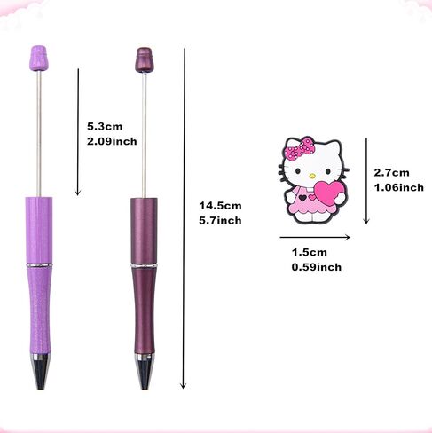 طقم أقلام قابلة للخرز من قطعتين، خرز بؤري من السيليكون الكرتوني للأقلام اللطيفة، أقلام خرز ذاتية الصنع، طقم صنع عدة حبر أسود مطرز بالخرز للوازم المدرسية المكتبية in Kuwait