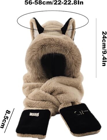 Anopo Hooded Scarf for Women Winter Warm Faux Fur Scarf Hat Gloves Combo with Cute Fox Ear in Saudi Arabia