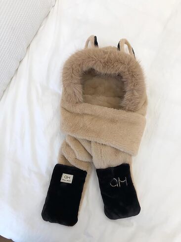Anopo Hooded Scarf for Women Winter Warm Faux Fur Scarf Hat Gloves Combo with Cute Fox Ear in Saudi Arabia
