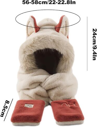Anopo Hooded Scarf for Women Winter Warm Faux Fur Scarf Hat Gloves Combo with Cute Fox Ear in Saudi Arabia