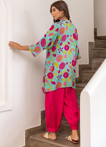 SEA GREEN HAND EMBROIDERED PEPPY FLORAL CO-ORD SET, L in Saudi Arabia