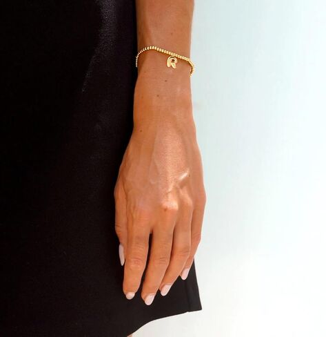 CONRAN KREMIX Gold Initial Bracelets For Women Girls Bubble Balloon Letter Charm Stretch Beaded Bracelet Womens Gift in Saudi Arabia