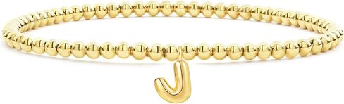 CONRAN KREMIX Gold Initial Bracelets For Women Girls Bubble Balloon Letter Charm Stretch Beaded Bracelet Womens Gift in Kuwait