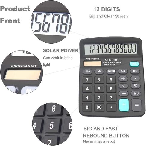 Calculators, BESTWYA 12-Digit Dual Power Handheld Desktop Calculator with Large LCD Display Big Sensitive Button … (5 Silver,New) in Kuwait