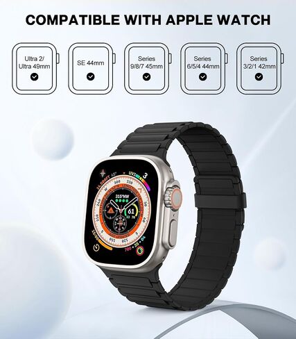 Magnetic Watchband Compatible with Apple Watch Ultra/Ultra2 49mm/Series 9/8/7/6/5/4/3/2/1/SE 42/44/45mm,Soft Silicone Strap Strong Magnet Link Solo Loop Adjustable Replacement Wristband, Black in Saudi Arabia