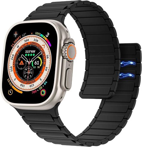 Magnetic Watchband Compatible with Apple Watch Ultra/Ultra2 49mm/Series 9/8/7/6/5/4/3/2/1/SE 42/44/45mm,Soft Silicone Strap Strong Magnet Link Solo Loop Adjustable Replacement Wristband, Black in Saudi Arabia