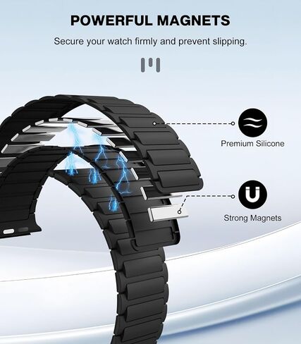 Magnetic Watchband Compatible with Apple Watch Ultra/Ultra2 49mm/Series 9/8/7/6/5/4/3/2/1/SE 42/44/45mm,Soft Silicone Strap Strong Magnet Link Solo Loop Adjustable Replacement Wristband, Black in Saudi Arabia