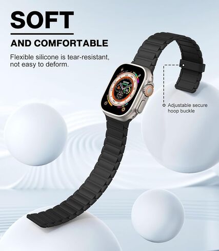 Magnetic Watchband Compatible with Apple Watch Ultra/Ultra2 49mm/Series 9/8/7/6/5/4/3/2/1/SE 42/44/45mm,Soft Silicone Strap Strong Magnet Link Solo Loop Adjustable Replacement Wristband, Black in Saudi Arabia