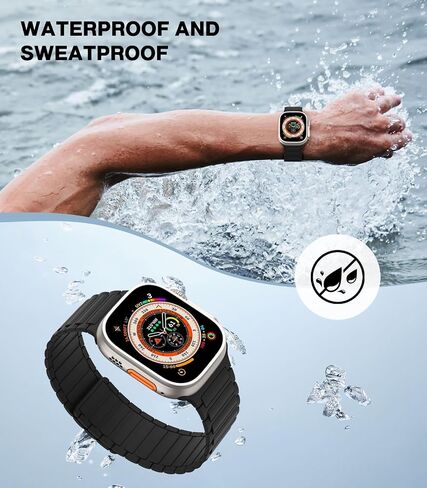 Magnetic Watchband Compatible with Apple Watch Ultra/Ultra2 49mm/Series 9/8/7/6/5/4/3/2/1/SE 42/44/45mm,Soft Silicone Strap Strong Magnet Link Solo Loop Adjustable Replacement Wristband, Black in Saudi Arabia