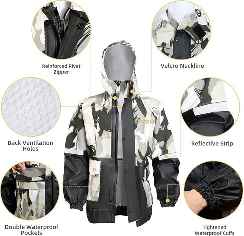 Rain Suit for Men Women, Waterproof Breathable Raincoat, Hooded Lightweight Reflective Rain Jacket with Pants Gear in Saudi Arabia