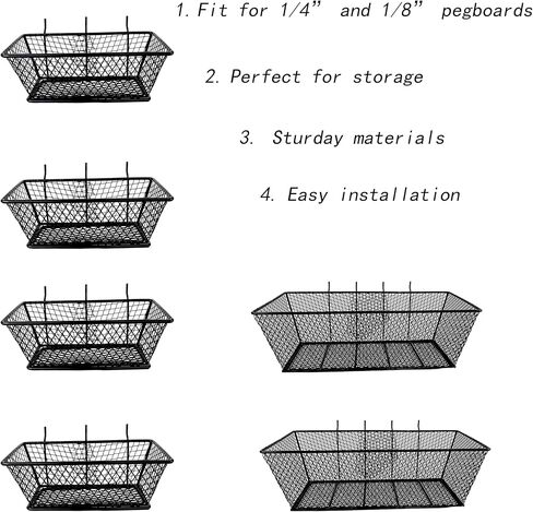 مجموعة سلال Pegboard من 6 عبوات بحجم 2 سلال Pegboard معدنية سوداء أرفف أسلاك معدنية خطافات لتنظيم أدوات مختلفة، المرآب، منضدة المطبخ، غرفة الحرف اليدوية in Saudi Arabia