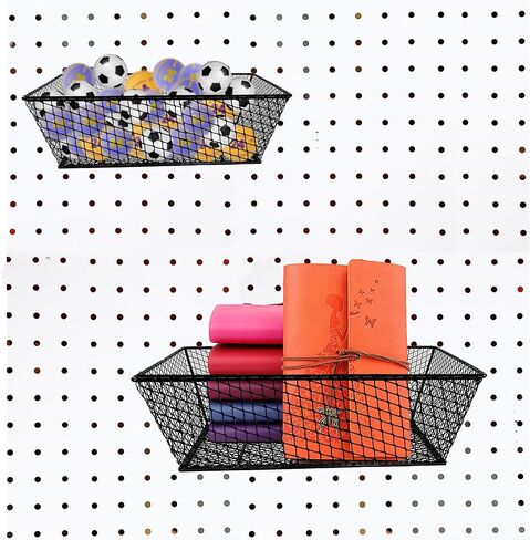 مجموعة سلال Pegboard من 6 عبوات بحجم 2 سلال Pegboard معدنية سوداء أرفف أسلاك معدنية خطافات لتنظيم أدوات مختلفة، المرآب، منضدة المطبخ، غرفة الحرف اليدوية in Saudi Arabia