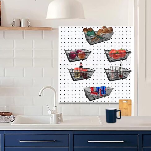 مجموعة سلال Pegboard من 6 عبوات بحجم 2 سلال Pegboard معدنية سوداء أرفف أسلاك معدنية خطافات لتنظيم أدوات مختلفة، المرآب، منضدة المطبخ، غرفة الحرف اليدوية in Saudi Arabia