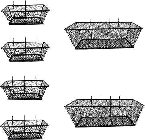 مجموعة سلال Pegboard من 6 عبوات بحجم 2 سلال Pegboard معدنية سوداء أرفف أسلاك معدنية خطافات لتنظيم أدوات مختلفة، المرآب، منضدة المطبخ، غرفة الحرف اليدوية in Saudi Arabia