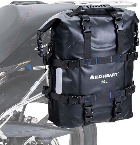 حقيبة جانبية للدراجة النارية من WILD HEART مصنوعة من الفولاذ المقاوم للصدأ وحقيبة مقاومة للماء وحقائب سرج 20 لتر/25 لتر مقاومة للماء وحقيبة بيانر مقاومة للاهتراء وملحقات الدراجة للأغراض العامة (أسود، عبوة واحدة 20 لتر) in Saudi Arabia