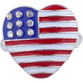 LUX ACCESSORIES Silver Tone American Flag Theme Heart Shaped Rhinestones Ring in Saudi Arabia
