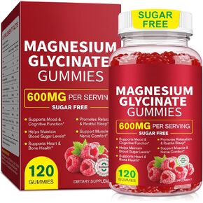 Magnesium Glycinate Gummies 120 Count, 600mg High Absorption Magnesium with L-Threonate, Sugar-Free & Non-GMO Supplement, Supports Relaxation and Sleep for Adults in Saudi Arabia