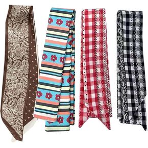 WENLOOY 4 Pack Long Scarf Bags for Women Handbag Scarfs Band Lightweight Skinny Hair Neck Accessories Fashion Gifts in Saudi Arabia