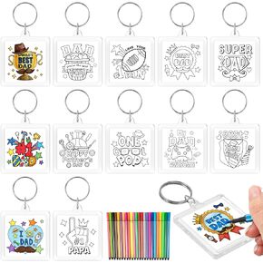 EZdhuawuse Acrylic Father's Day Keychains - 36 Set DIY Color Your Own Dad Keychain Gift Bulk, Best Dad Paper Craft Kit for Kid Classroom Home Activities, Clear Acrylic Blanks with Paint Pens Key Rings in Saudi Arabia