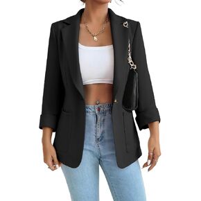 Women Business Blazer Jacket Stretch Lapel Collar Long Sleeve Lapel Pockets Notched Collar Casual Work Office Blazers in Saudi Arabia