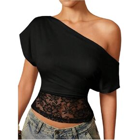 Verdusa Women's Lace Tops Y2K Off The Shoulder T Shirts Summer Chic Outfits in Saudi Arabia