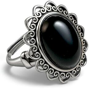 Natural Stone Rings for Women & Men, Black Obsidian & Tigers Eye Adjustable Chunky Jewelry with Intricate Filigree Setting, Gothic Boho Vintage Statement Rings in Saudi Arabia