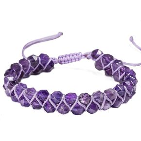 Natural Amethyst Bracelet for Men Women, 6mm Double Layer Braided Healing Crystal Bead Bracelet, Hand-Woven Adjustable Purple Gemstone Stone Jewelry Gifts, Stress Relief Energy Bracelet with Gift Box in Saudi Arabia