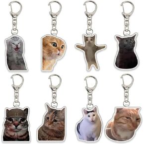 8Pcs Cute Cat Meme Keychains, Funny Two Cats Talking Acrylic Keyring Set, Kawaii Animal Charm Keychain for Women, Kids, Friends - Perfect Birthday & Holiday Gift in Saudi Arabia