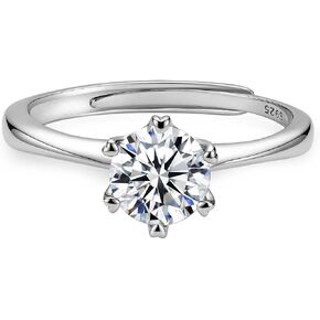 SUNFEEL 1 CT Moissanite Adjustable Engagement Ring, S925 Sterling Silver Solitaire Ring With 18K White Gold Plated, D Color VVS1 Anniversary Promise Wedding Rings in Saudi Arabia