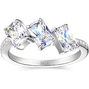 SUNFEEL 3 Stone Engagement Ring Radiant Cut Engagement Rings 925 Sterling Silver Cubic Zirconia 5A CZ Wedding Bands For Women Non Tarnish Travel Three Stone in Saudi Arabia