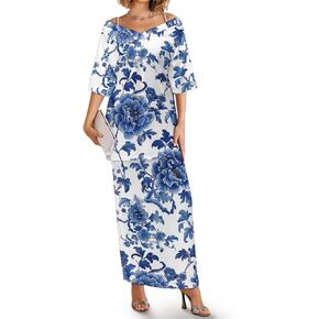 Women Polynesian Samoa Dress Clothing V Neck Two Piece Set Off Shoulder Long Dress Top Skirts Outfits M-5XL in Saudi Arabia