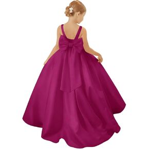 Elegant Backless Flower Girl Dress Bow Satin Sleeveless Formal Dress Wedding Spaghetti Strap Prom Ball Gown in Saudi Arabia