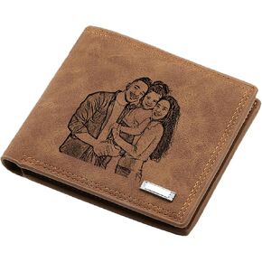 Personalized Photo Wallet Mens Birthday Anniversary Custom Wallets for Huaband BF Initials Picture Engraved Thanksgiving Christmas Gifts for Men Dad Fathers Husband Boyfriend Son (M, brown) in Kuwait