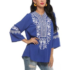 Plus Size Embroidered Boho Tops for Women Mexican Peasant Tunic Shirts Fiesta Bohemian Blouses in Saudi Arabia