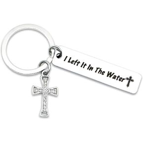 First Communion Baptism Gifts for Women Men Cross Baptism Gifts for Boys Girls Christian Religious Keychain for Godson Goddaughter I Left It In The Water Faith Gift for Him Her in Saudi Arabia