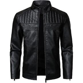 HOOD CREW Men’s Leather Jackets Faux PU Leather Motorcycle Jacket Stand Collar Biker Coat Outwear with Zipper Pockets in Kuwait