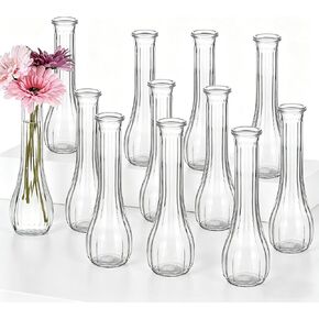 Glass Bud Vases for Centerpieces, 12 Pack 8.7" Tall Clear Ribbed Small Flower Vases for Wedding Party Home Decor - Minimalist Table Vase for Roses Pampas Grass DIY, Hurricane Candle Holder in Saudi Arabia