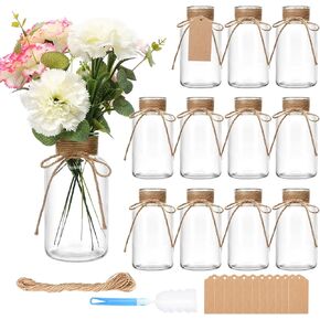 12 Pack Glass Flower Vases with Rope,Brajttt Vintage Bud Vases in Bulk,Mason Jars for Centerpieces,Flower Vase for Centerpieces and Tag for Weddings,Home Decor & DIY Projects in Saudi Arabia