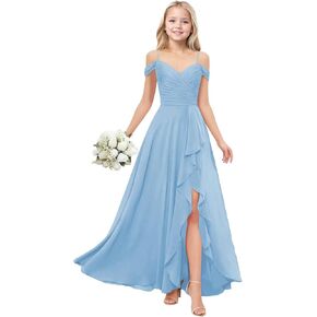Junior Bridesmaid Dresses Chiffon Off Shoulder Flower Girl Dresses for Wedding Party Gown for Girls in Saudi Arabia