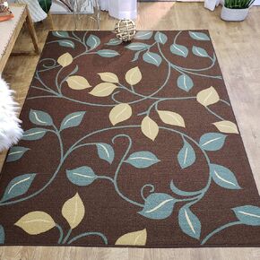 Maxy Home Rubber Backed Area Rug, 39 X 58 inch (fits for 3x5 Area), Brown Floral, Non Slip, Kitchen Rugs and Mats in Saudi Arabia