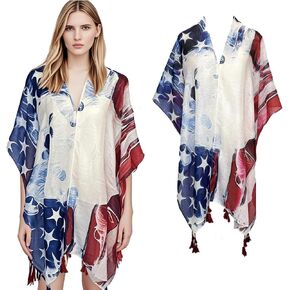 Women's American Flag Kimono Cover up, Summer Beachwear Cover Up, Scarf Cardigan Loose for 4th of July in Saudi Arabia
