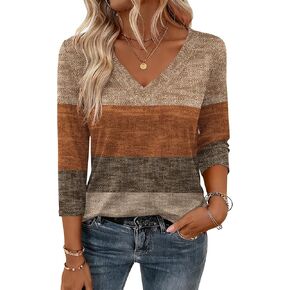 Zeagoo Blouses for Women Dressy Casual V Neck 3/4 Length Sleeve Tops Striped Trendy Spring Summer Outfits in Kuwait