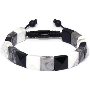Mens Beaded Bracelets, Natural Stone Howlite Black Obsidian Map Stone Bead Bracelet for Men, Unique Handmade Triple Protection Bracelet Healing Energy Crystal Bracelet for Men for Balance in Saudi Arabia