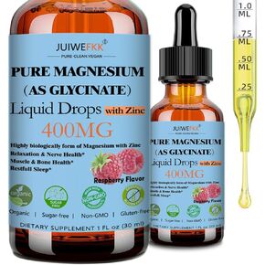 Pure Magnesium Glycinate 400mg Liquid Drops, High Absorption Chelated Calm Magnesium with Zinc for Sleep Relaxation Muscle Bone Nerve & Brain Health, Non GMO, Vegan for Women Men & Kids in Saudi Arabia