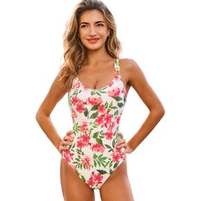 CUPSHE Women's One Piece Swimsuit Scoop Neck Cutout Crossback Self Tie O Ring Bathing Suit Wide Straps in Kuwait