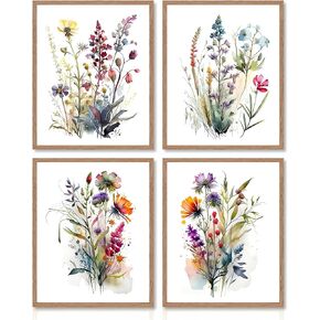 Dazzlewall 4 pcs Watercolour Wall Art Print, Colourful Floral Botanical Artwork Print, Minimalist Wall Decor for Bedroom Living Room Bathroom, 8x10 in Unframed in Saudi Arabia