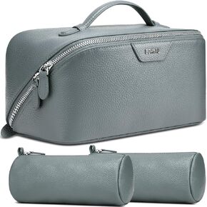 BOYATU Genuine Leather Travel Makeup Bag: Large Capacity 3 Pcs Set Cosmetic Bags for Women - Designer Waterproof Hand-made for Toiletry Organizer - Ladies Travel Essentials for Elegance (01Brown) in Saudi Arabia