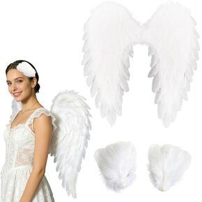 3Pcs White Angel/Swan Costume Set for Women，Lifelike Feather Fairy Angel Wings & 2 Pcs Feather Hair Clips - Adjustable Straps for Adults Halloween Christmas Cosplay Party Prom in Saudi Arabia