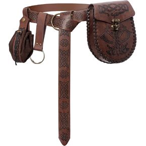 Renaissance Belt Pouch Viking Pirate Waist Bag Set - Medieval Coin Purse Skirt Hike for LARP Halloween Cosplay Accessories (Brown LT) in Saudi Arabia